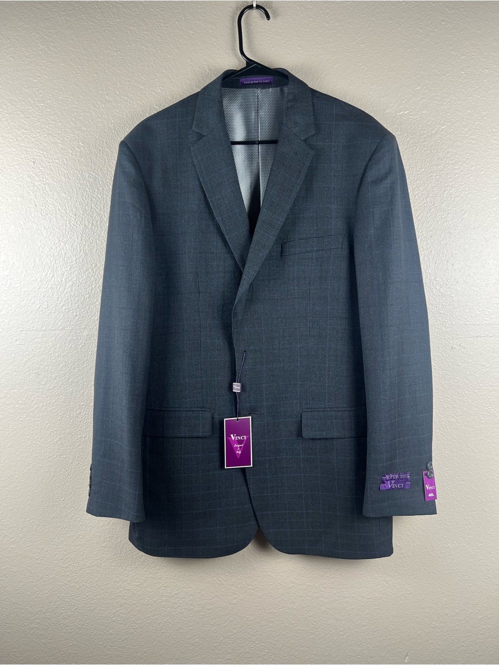 NWT Vinci Super 150’s Charcoal Windowpane Sport Coat Blazer 40L
